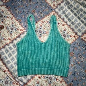 Green/blue Ribbed Women's Top